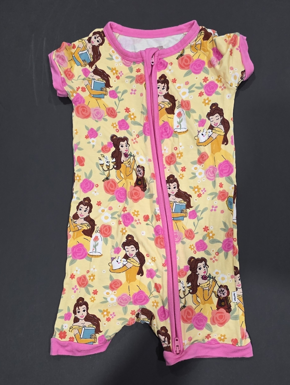 Little Sleepies Disney Princess Short Sleeve Zip Romper Pajamas Size 12-18 Month